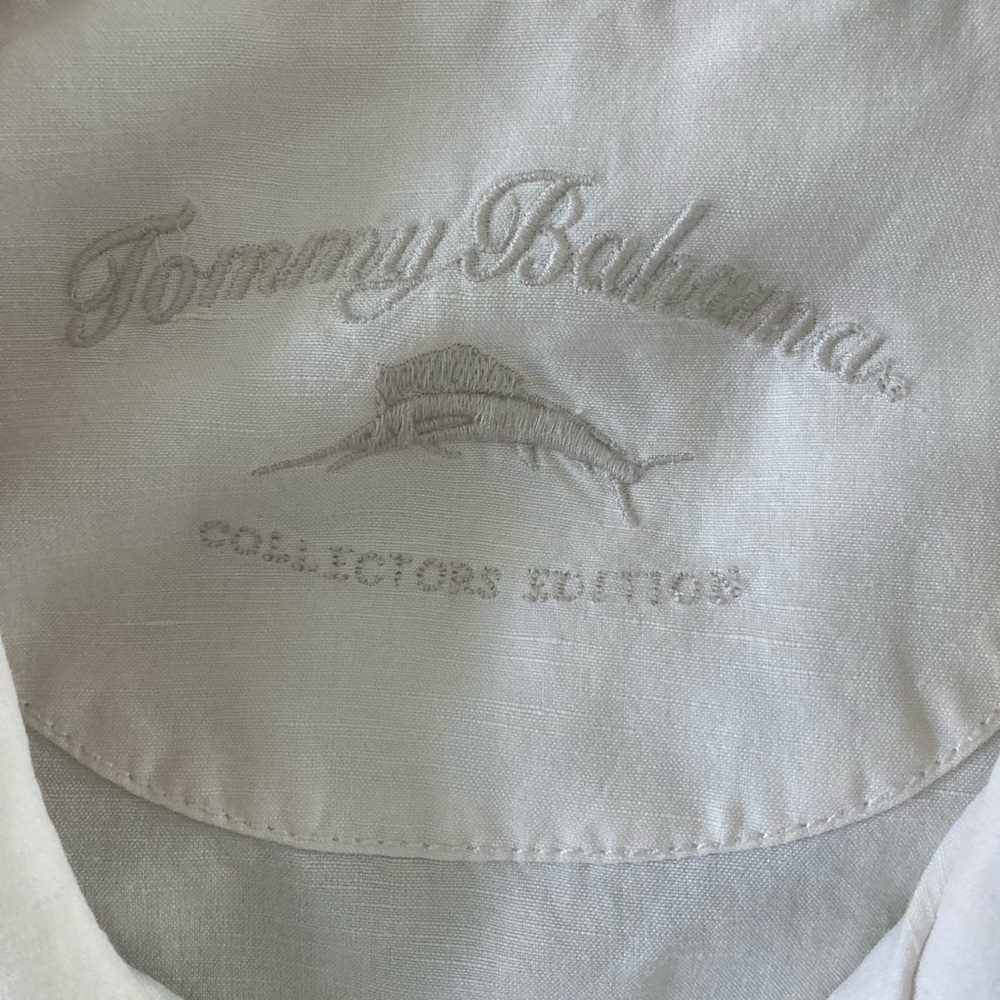 Tommy Bahama Shirt Mens  White Linen Silk Collectors Edition Sailboat Art - Picture 8 of 11